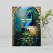 エレガント孔雀金ゴールドフォイルヴィンテージインディアン 箔招待状 (立ち正面)