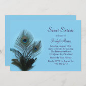 エレガント孔雀Sweet sixteen招待状ターコイズ 招待状 (正面/裏面)