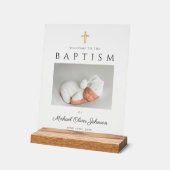 エレガント宗教十字写真少年バプテスマ歓迎 アクリルサイン (傾斜)