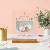 エレガント宗教十字写真少年バプテスマ歓迎 アクリルサイン (ウェディング)