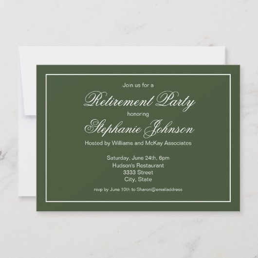 エレガント定年ダークグリーンパーティー 招待状 (正面)