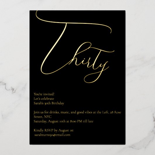 エレガント実在フォイル30歳の誕生日招待状 箔招待状 (正面)