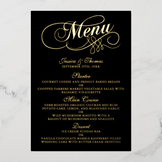 エレガント実在ホイル押し結婚のメニューカード 箔招待状 (正面)