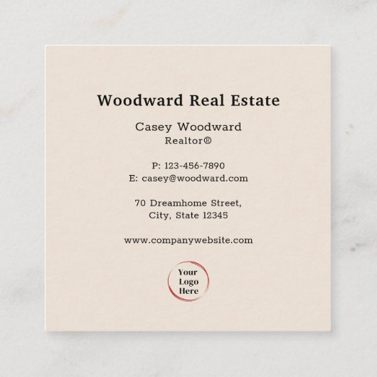 エレガント実在モダン不動産仲介業者エステートスローガンのロゴ スクエア名刺 (裏面)