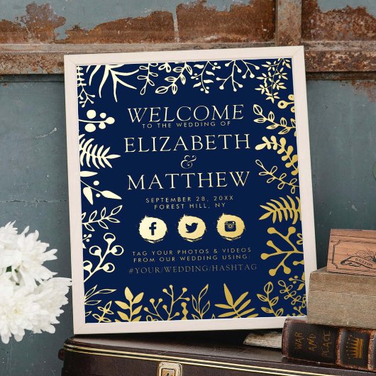 エレガント実在箔プレスフローラ結婚サイン 箔ポスター