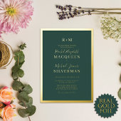 エレガント実在縁ど結婚厚緑の金ゴールド 箔招待状