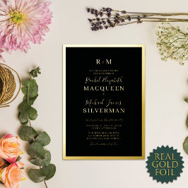 エレガント実在縁ど結婚金ゴールドの厚い黒い 箔招待状