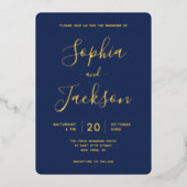 エレガント実在金ゴールド又はシルバーと海軍結婚の 箔招待状 (正面)