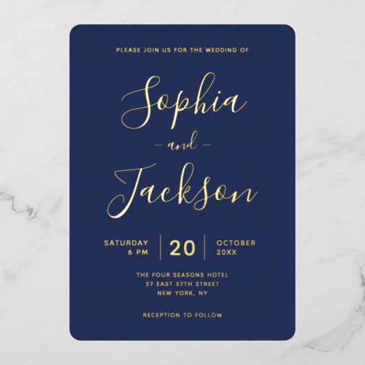 エレガント実在金ゴールド又はシルバーと海軍結婚の 箔招待状 (正面)