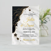 エレガント実在金ゴールド繊細な書結婚道 箔招待状 (立ち正面)