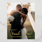 エレガント実在金フォイル写真結婚s Thank You 箔招待状ポストカード (正面)