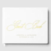 エレガント実在金ホイル&ホワイト結婚ズ ゲストブック (正面)