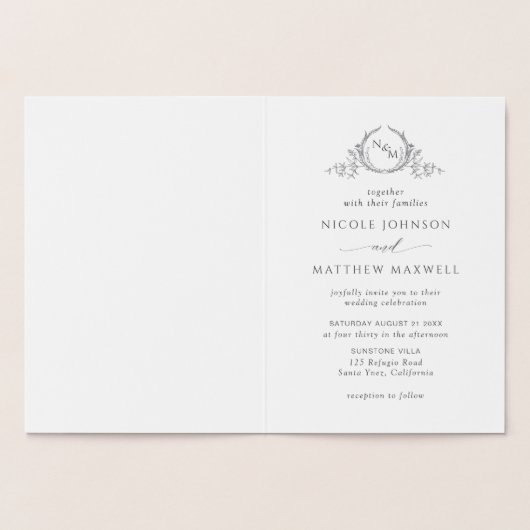 エレガント実在銀箔モノグラム折り結婚曲げ 箔カード (内部)