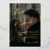 エレガント実在黒結婚 箔招待状 (正面)