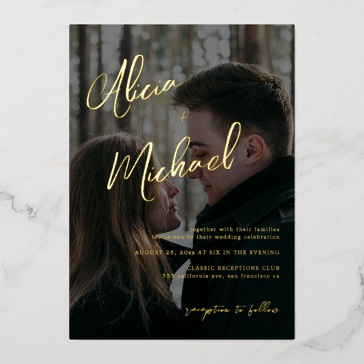 エレガント実在黒結婚 箔招待状 (正面)