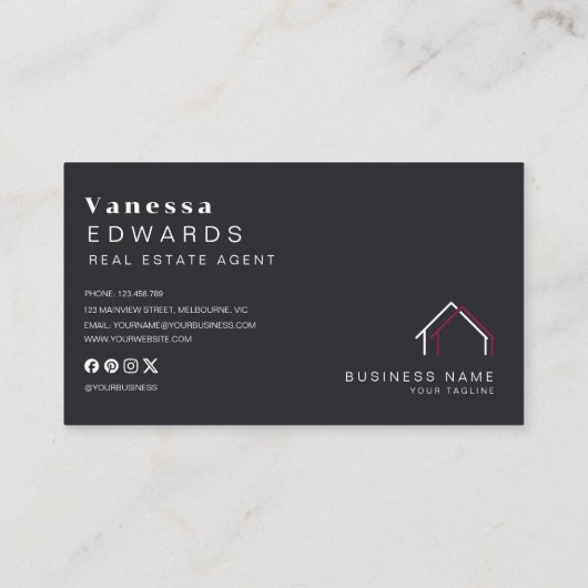 エレガント実在Estate Agent写真 名刺 (裏面)