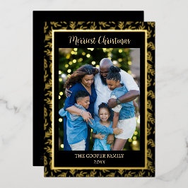 エレガント家族モダン写真クリスマスブラック&金ゴールド 箔シーズンカード