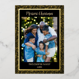 エレガント家族モダン写真クリスマスブラック&金ゴールド 箔シーズンカード