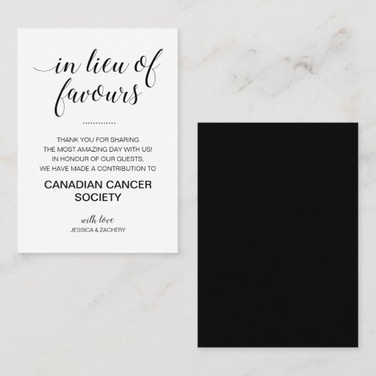 エレガント寄付金に代わる結婚 プレイスカード (正面/裏面)