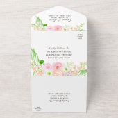 エレガント屋外の水色ピンクのフローラ結婚ズ オールインワン招待状 (外側)
