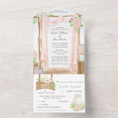 エレガント屋外の水色ピンクのフローラ結婚ズ オールインワン招待状 (内側)