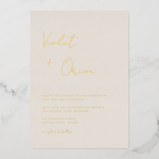 エレガント山結婚の金ゴールド 箔招待状 (正面)