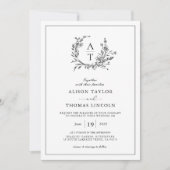 エレガント山花紋章モノグラ結婚ム 招待状 (正面)