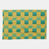 エレガント市松模様に緑と金ゴールド キッチンタオル (横)