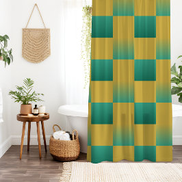エレガント市松模様に緑と金ゴールド シャワーカーテン