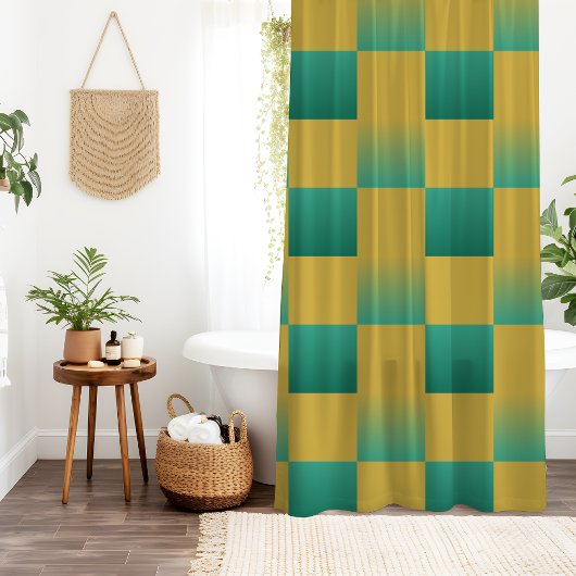 エレガント市松模様に緑と金ゴールド シャワーカーテン