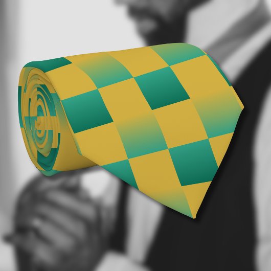 エレガント市松模様に緑と金ゴールド ネクタイ