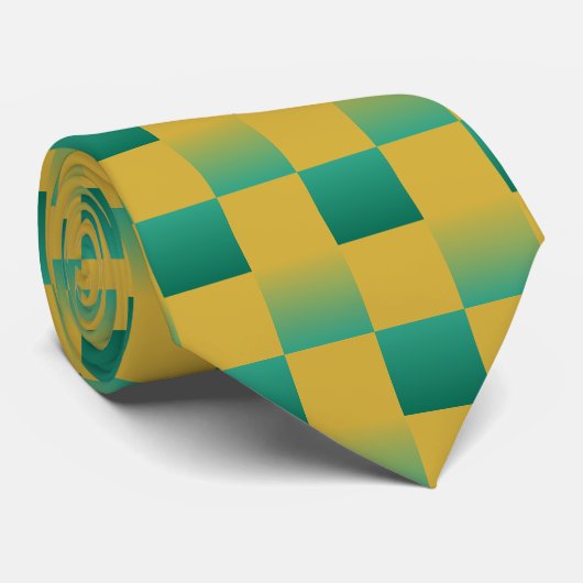 エレガント市松模様に緑と金ゴールド ネクタイ (ロール)