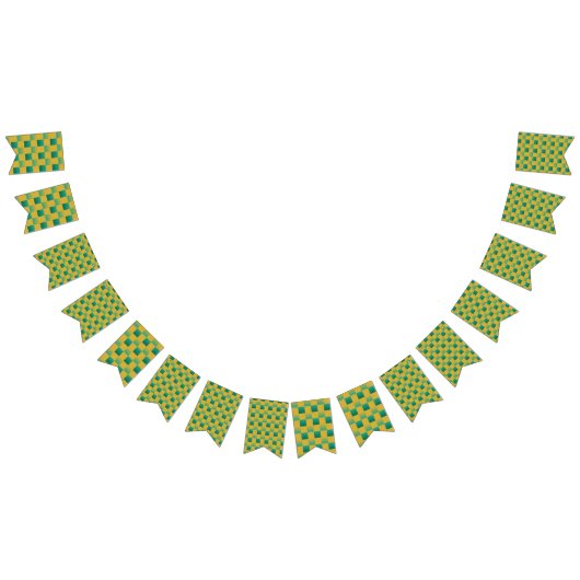 エレガント市松模様に緑と金ゴールド バンティングフラッグ (全)
