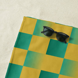 エレガント市松模様に緑と金ゴールド ビーチタオル