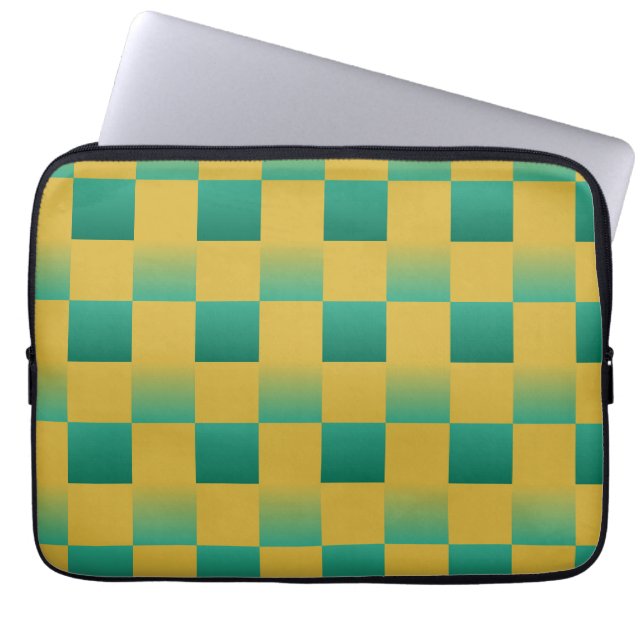 エレガント市松模様に緑と金ゴールド ラップトップスリーブ (正面)