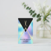 エレガント幾何モダンホログラフィ金ゴールド鋏 名刺 (スタンド正面)