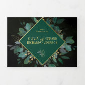 エレガント幾何図黒写真結婚の 三つ折り招待状 (カバー)