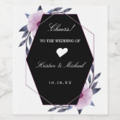 エレガント幾何学模様パープル結婚ザワイン ワインラベル (シングルラベル)