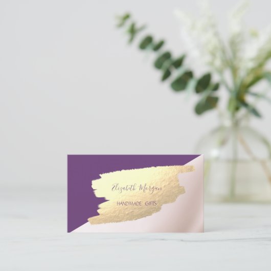 エレガント幾何学金フェイク箔ブラシストローク 名刺 (スタンド正面)