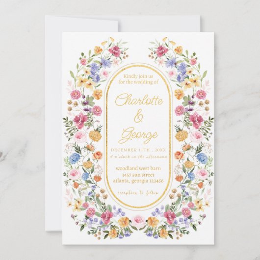 エレガント庭の花結婚の 招待状 (正面)