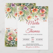 エレガント庭の花結婚の 招待状 (正面/裏面)