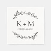 エレガント庭園の結婚式。白黒植物学 スタンダードカクテルナプキン (正面)