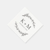 エレガント庭園の結婚式。白黒植物学 スタンダードカクテルナプキン (角)