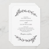 エレガント庭園の結婚式。白黒植物学 招待状 (正面/裏面)