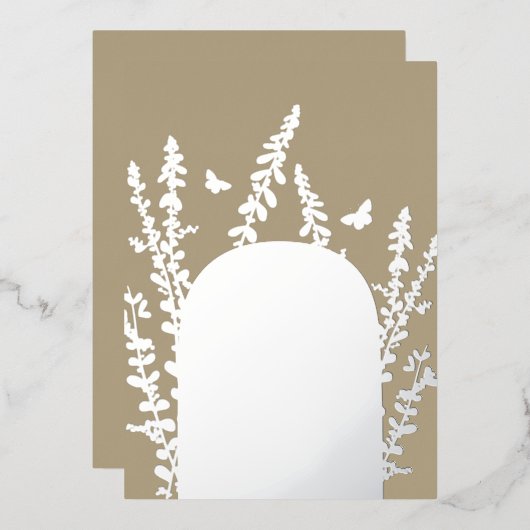 エレガント庭葉のと蝶結婚の 箔招待状 (正面/裏面)
