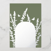 エレガント庭葉のと蝶結婚の 箔招待状 (正面)