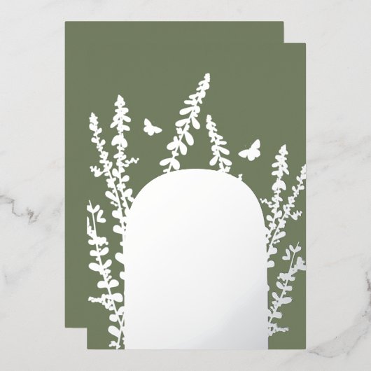 エレガント庭葉のと蝶結婚の 箔招待状 (正面/裏面)