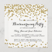 エレガント引っ越し祝いパーティーパーティー金ゴールドグリッター紙吹雪 招待状 (正面/裏面)
