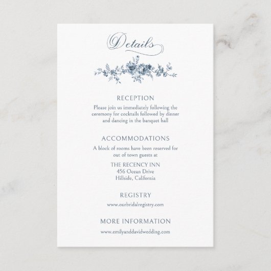 エレガント彫りフランスの青フローラ エンクロージャーカード (正面)