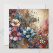 エレガント復活祭クロス水カラーフラワークリスチャン シーズンカード (正面)